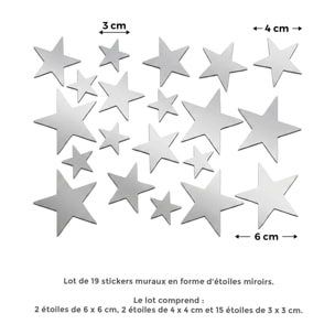 Sticker mural - Ambiance Sticker - ÉTOILES - Pack de mirroirs - Effet miroir - 10x10cm