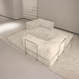 TRENDY - Canapé compressé 5 places angle modulable en velours côtelé crème