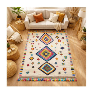 Tapis Mevo crème et multicolore motif traditionnel berbère
