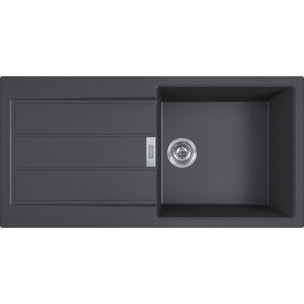S2D Evier à encastrer 100×50cm 1 bac avec égouttoir, Tectonite, Onyx + Mitigeur avec douchette extractible, Noir mat
