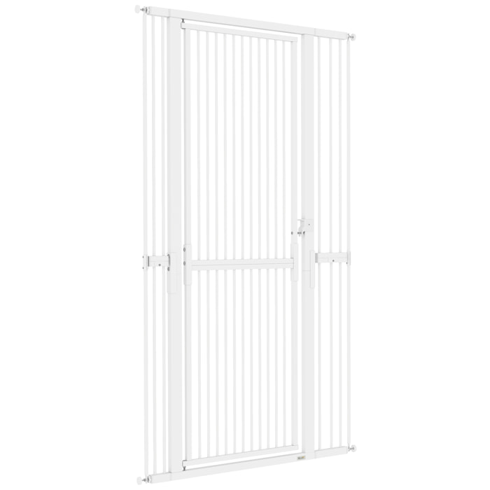 Barrière de sécurité chien L.77-104 x H.180cm acier sans perçage blanc