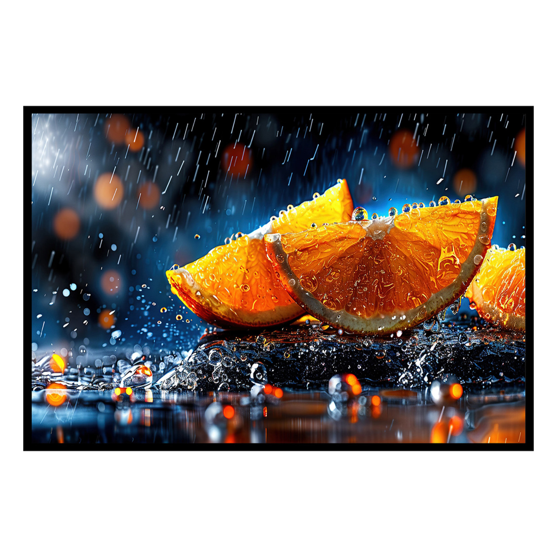 Affiche encadrée oranges sous la pluie Affiche + cadre en métal - Noir