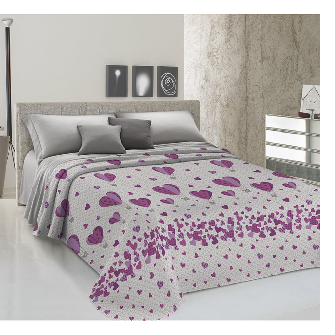 Copriletto di cotone mongolfiera rosa