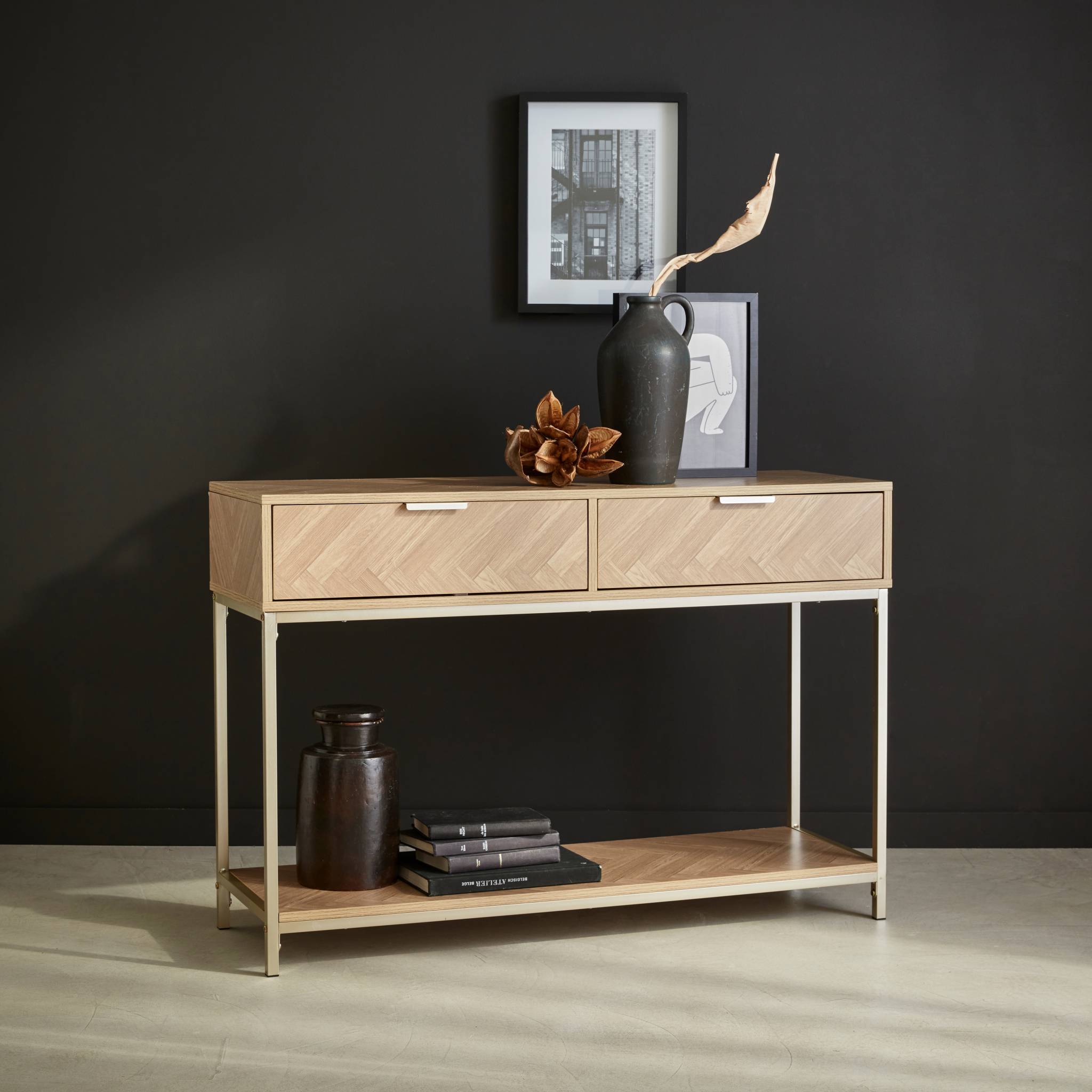 Console. Budapest. deux tiroirs. une étagère. L 110 x l 35 x H 75cm