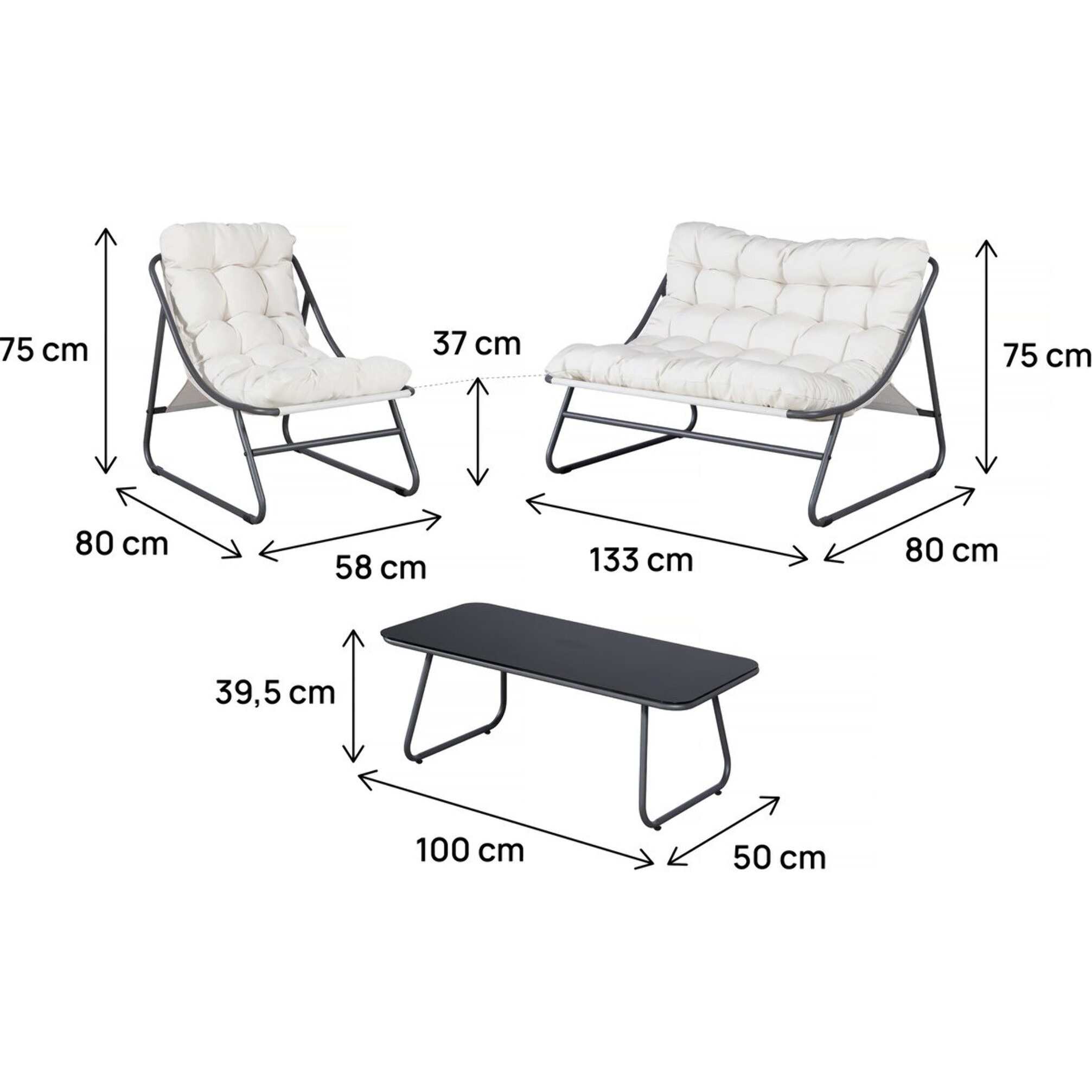 Salon de jardin en métal avec coussins "Aria" - 4 places - Beige