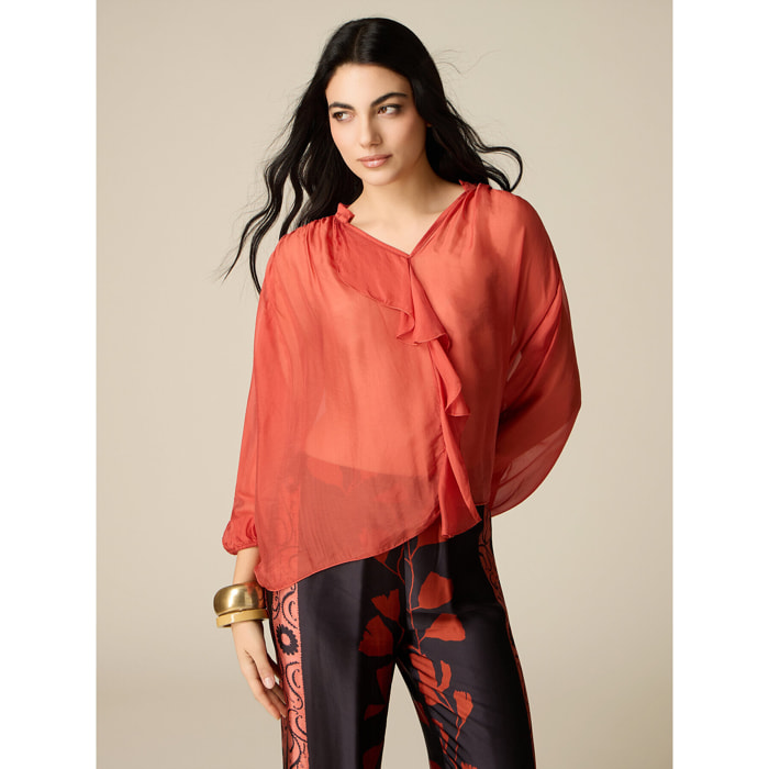 Oltre - Blusa de voile de seda y viscosa - Naranja sol