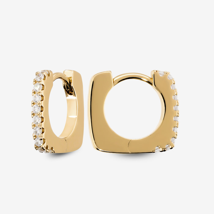Orecchini Quadrati con Pavé di Cubic Zirconia Bianche placcati Oro Giallo 18Kt
