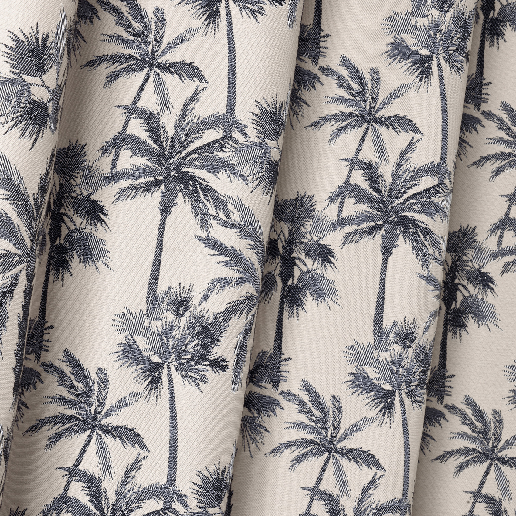 Rideau œillets motif palmier tamisant en tissu texturé - Bleu