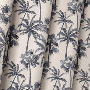 Rideau œillets motif palmier tamisant en tissu texturé - Bleu