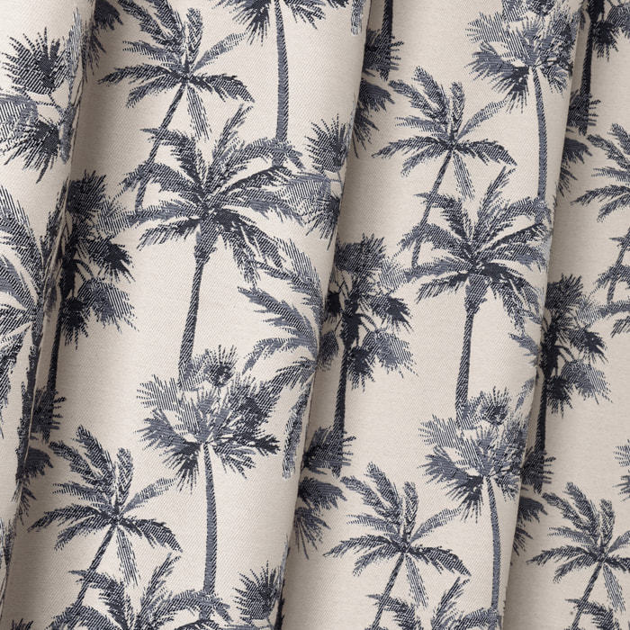 Rideau œillets motif palmier tamisant en tissu texturé - Bleu