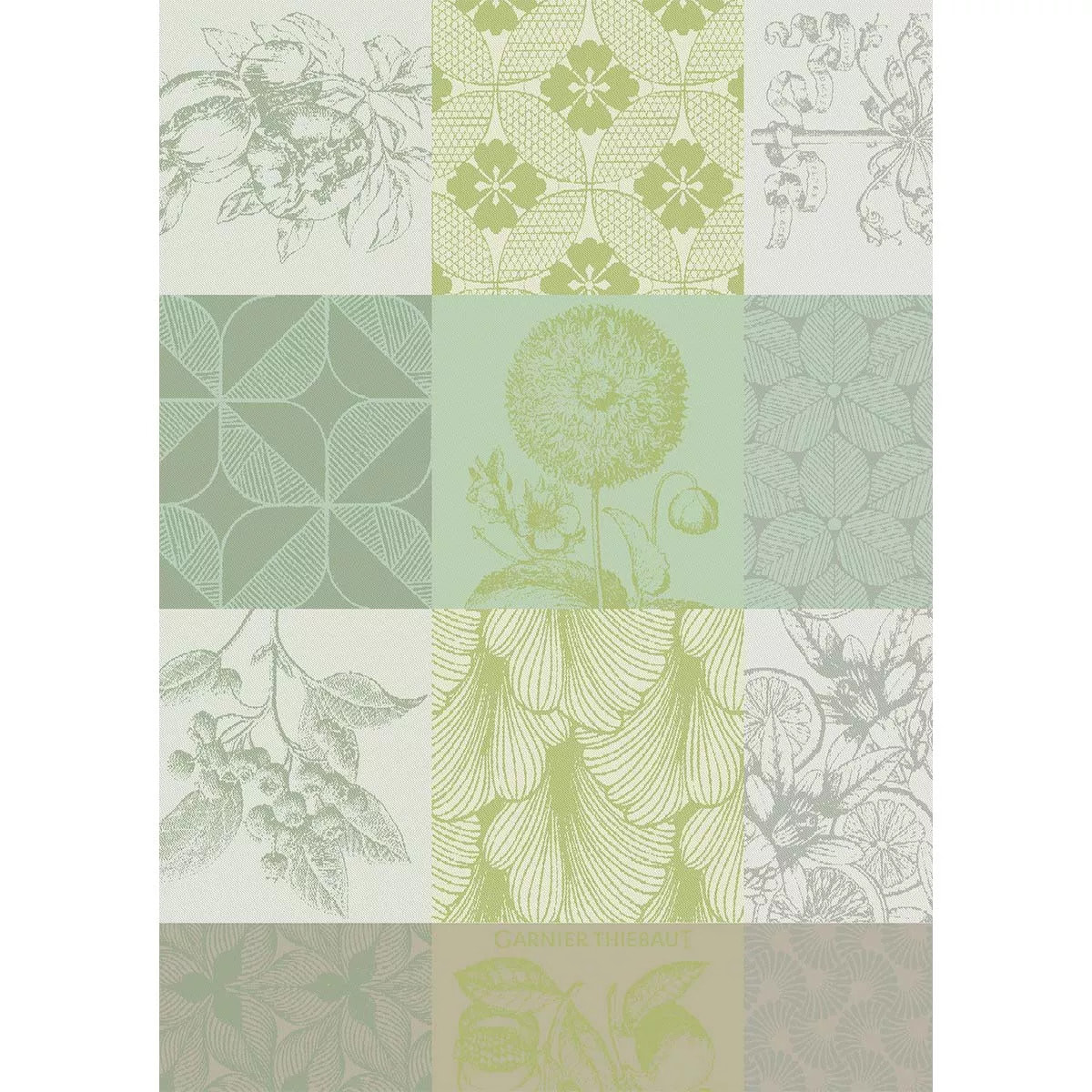 Torchon pur coton 220 g/m² motif jacquard beige vert Mille parfums verde