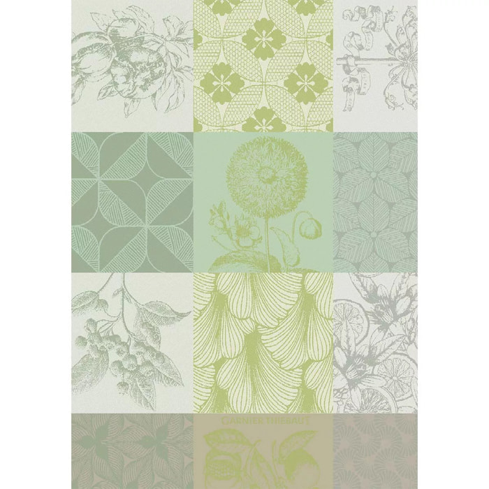 Torchon pur coton 220 g/m² motif jacquard beige vert Mille parfums verde