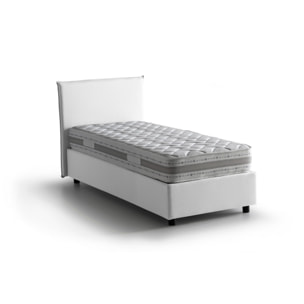 Letto singolo Catia, Letto contenitore con rivestimento in tessuto, 100% Made in Italy, Apertura frontale, con materasso Cm 80x200 incluso, Bianco