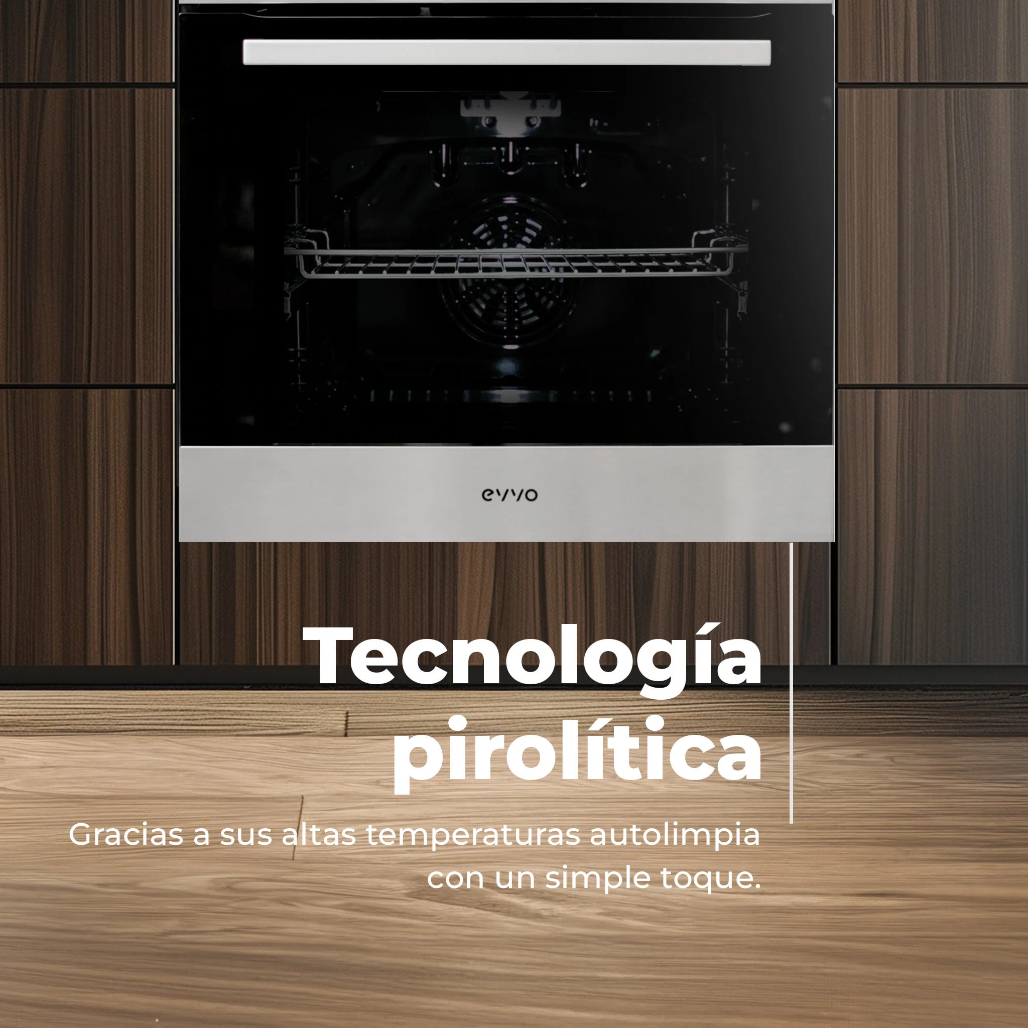 EVVO Horno H30 Pyro, 81L, clase A, 11 programas, pirólisis, display táctil digital, temporizador, puerta triple cristal, negro.