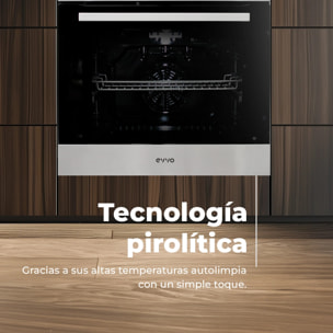 EVVO Horno H30 Pyro, 81L, clase A, 11 programas, pirólisis, display táctil digital, temporizador, puerta triple cristal, negro.