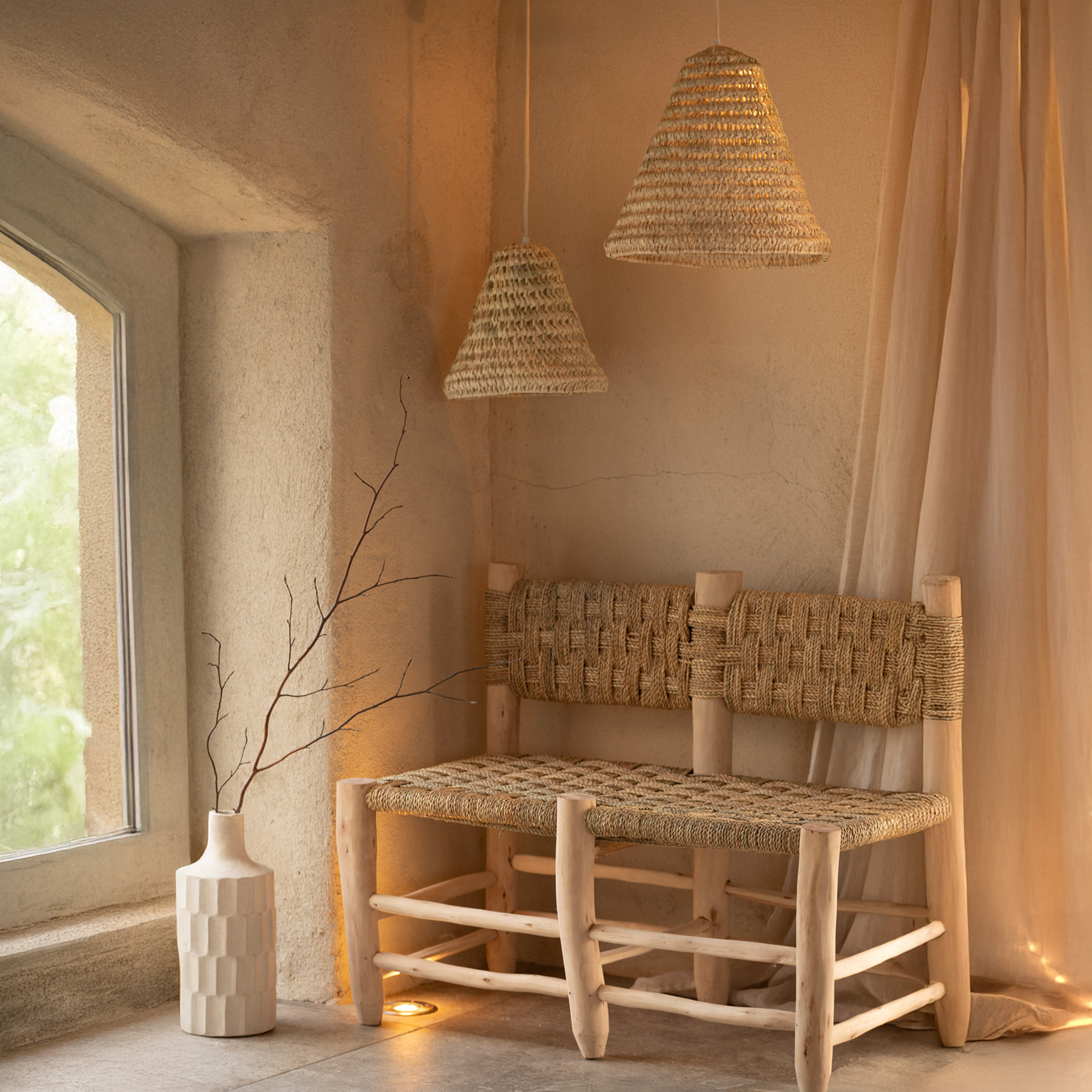 Abat-jour cône feuilles de palmier - Naturel