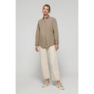 Camicia Simona cammello loose fit con monogramma ricamato PC