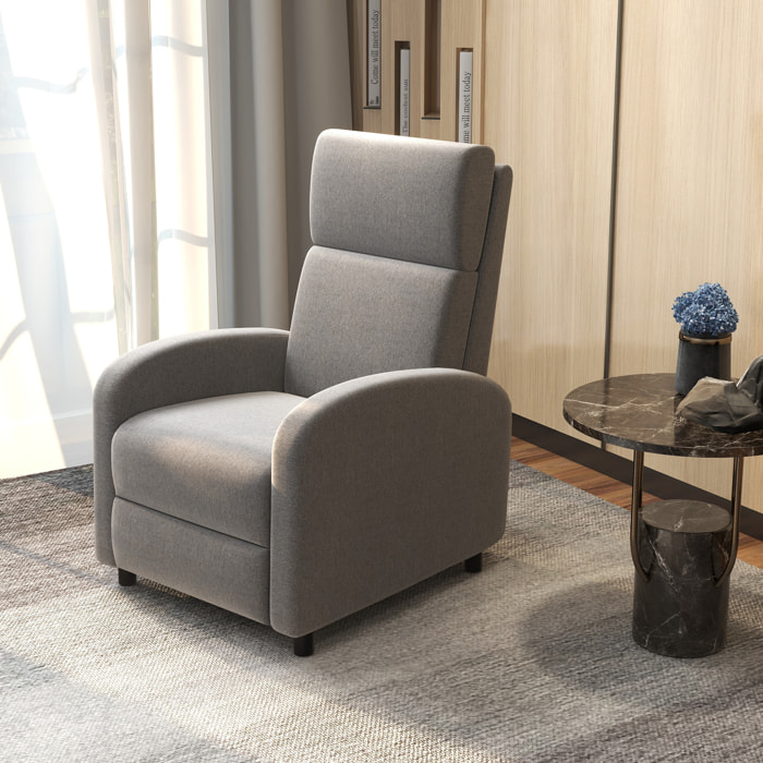 Sillón Relax Reclinable hasta 160° Sofá Reclinable Manual con Reposapiés Carga 120 kg para Salón Dormitorio Poliéster 64x86x102 cm Gris