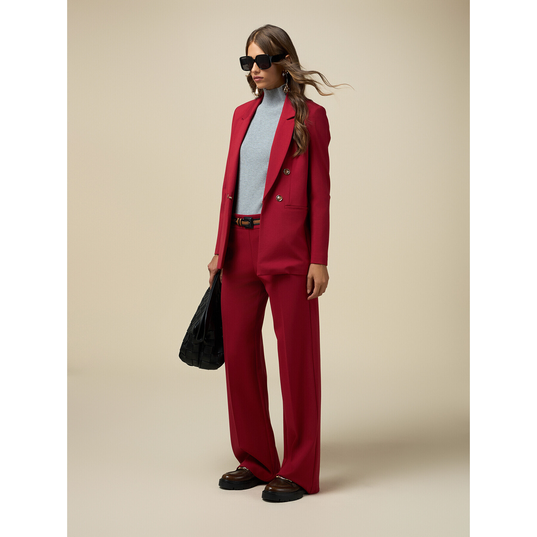 Oltre - Wide leg trousers in Milan stitch - Rojo