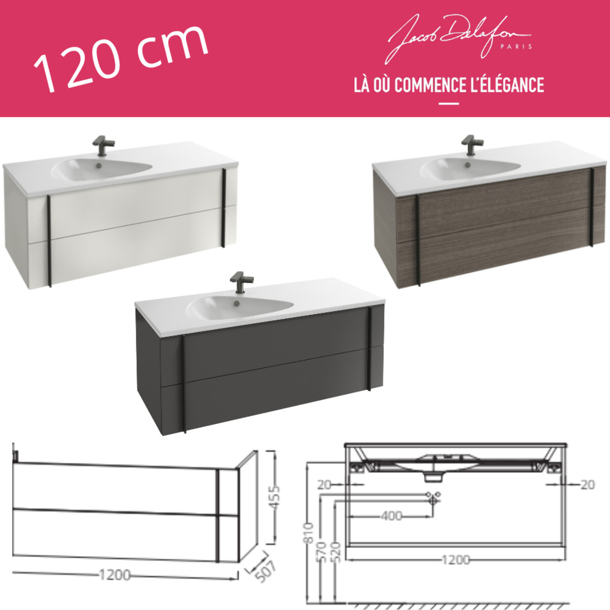 Meuble de salle de bain 120 cm Nouvelle Vague chene tranché + colonne version gauche + miroir + pied