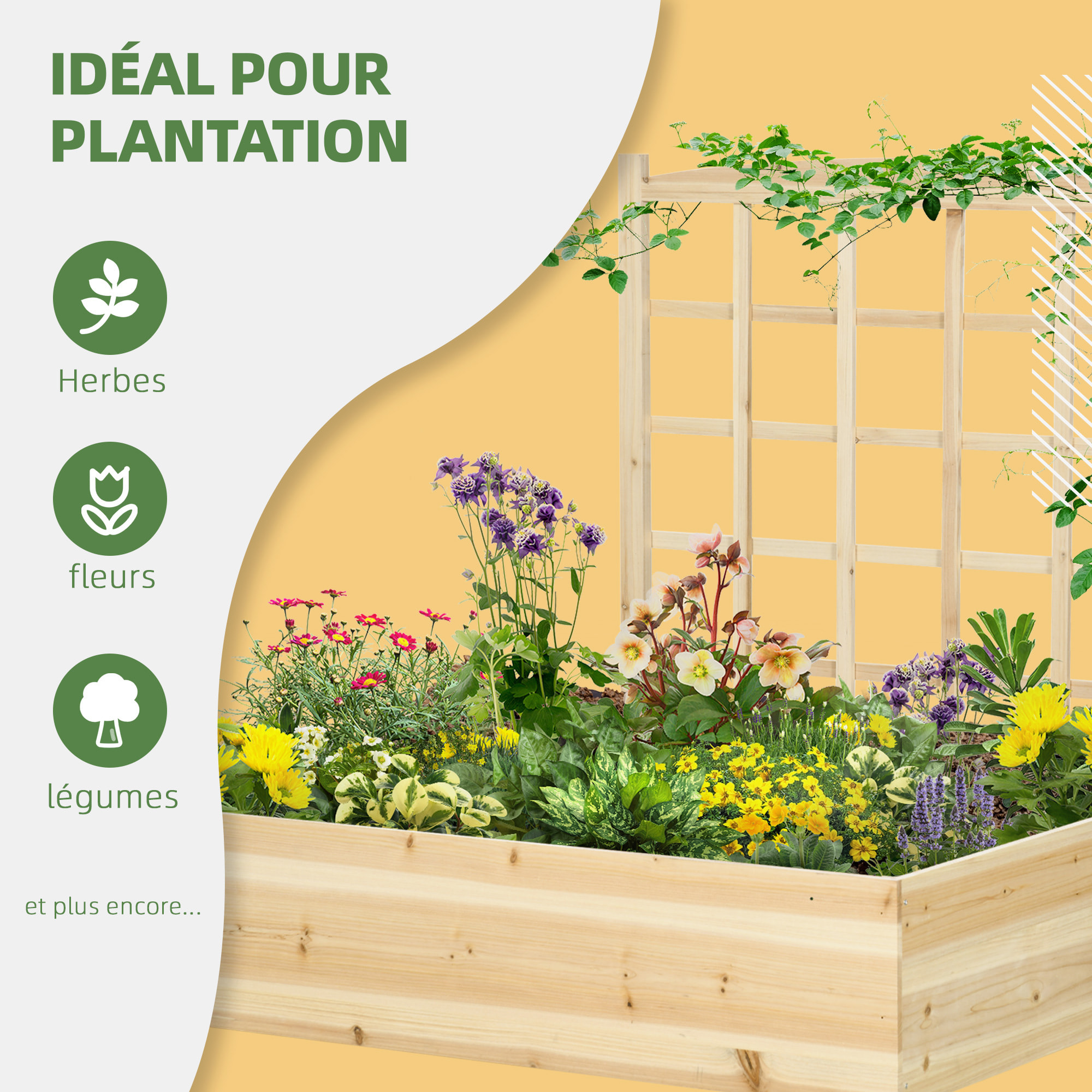 Jardinière avec treillis - dim. 110L x 116l x 120H cm - bois sapin pré-huilé