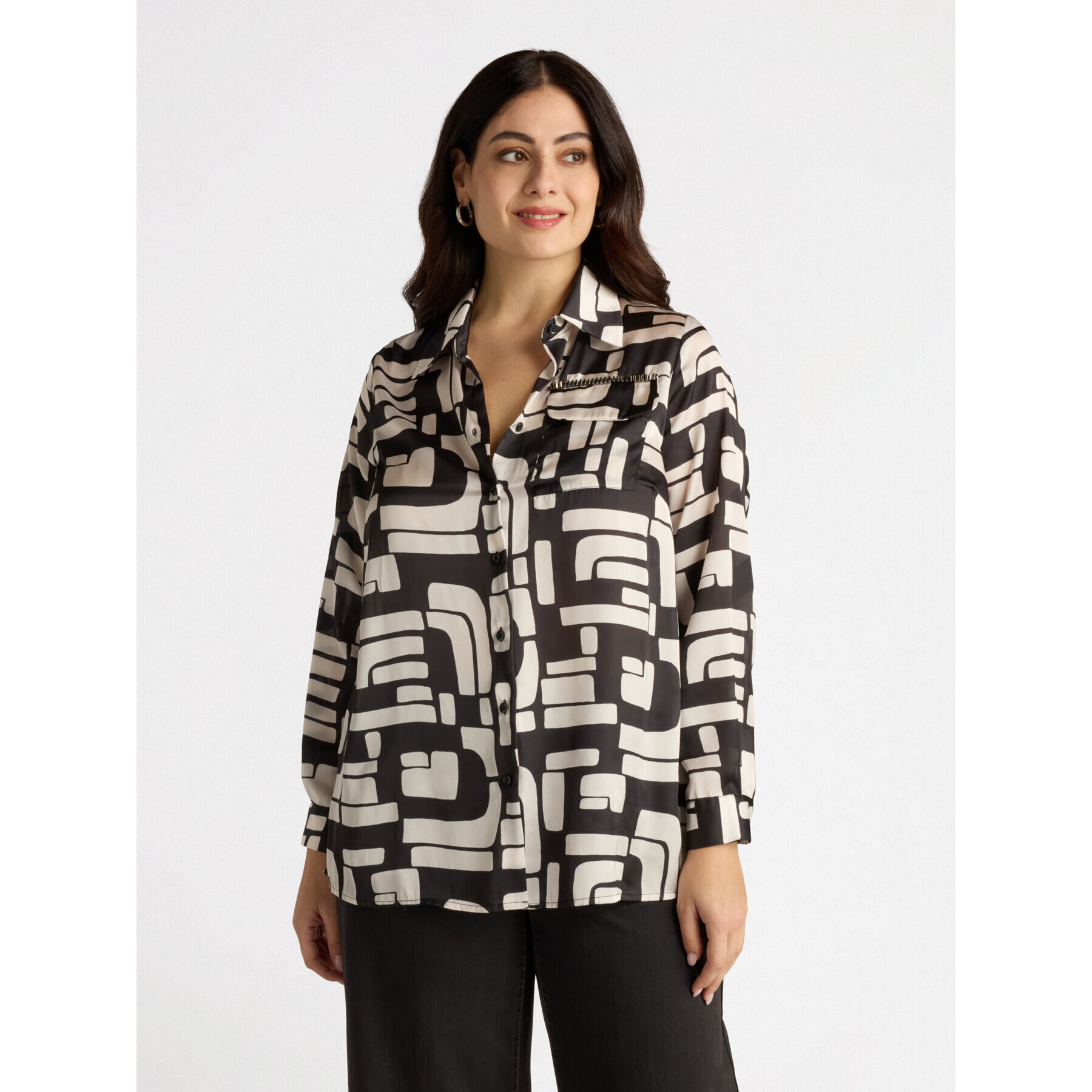 Fiorella Rubino - Camicia con stampa bianca e nera - Nero