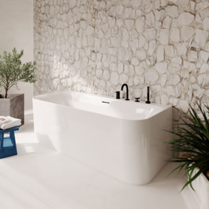 Baignoire murale semi-îlot VILLEROY & BOCH Loop & Friends avec bonde et trop-plein blanc