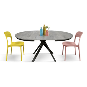 Tavolo rotondo PANTELLERIA in legno effetto grigio cemento con gambe incrociate in metallo antracite, allungabile ⌀120 cm - ⌀170 cm