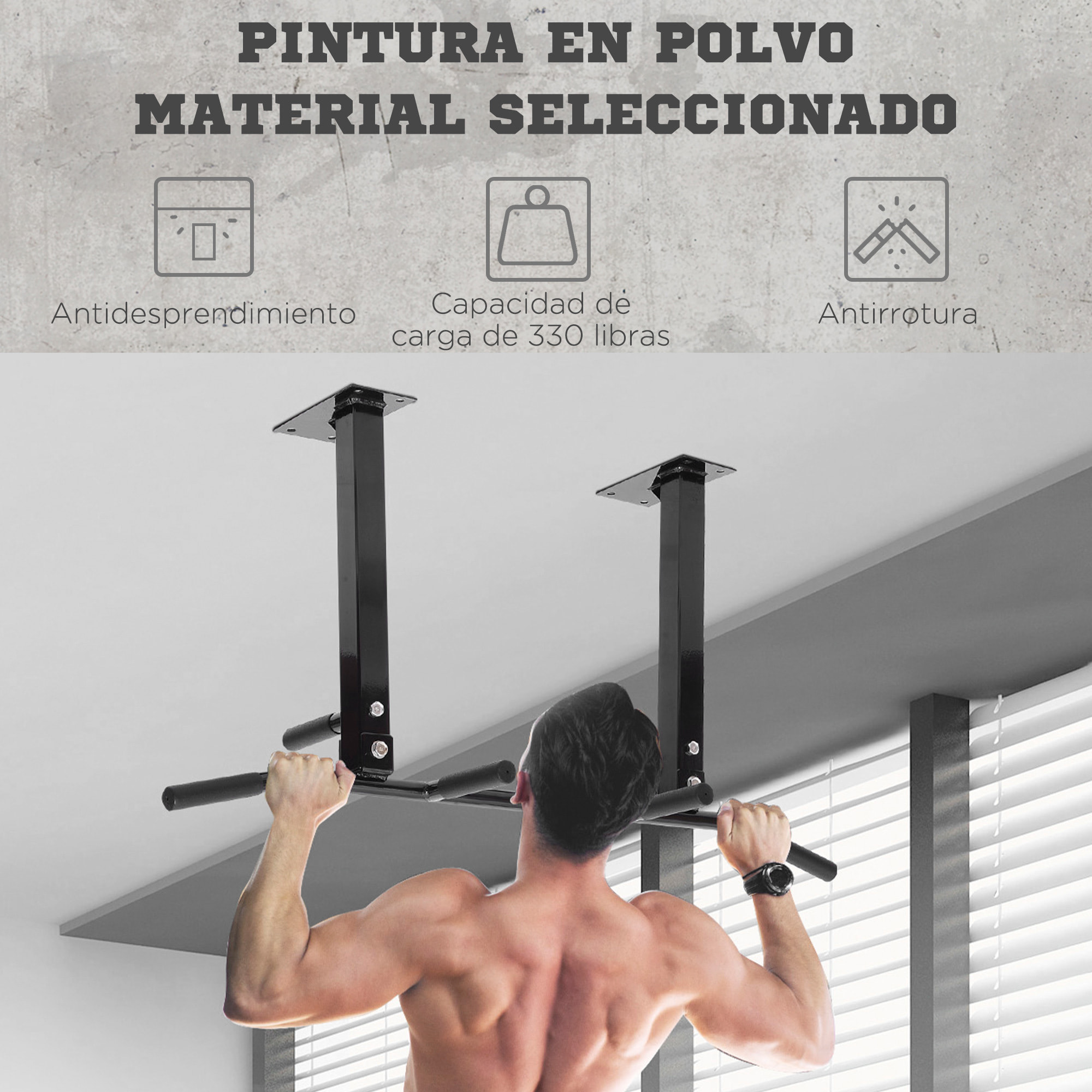 Barra de Dominadas de Pared Barra para Dominadas de Acero Barra de Tracción para Entrenamiento en Casa Hogar Carga Máx. 150 kg 105,5x28x49 cm Negro