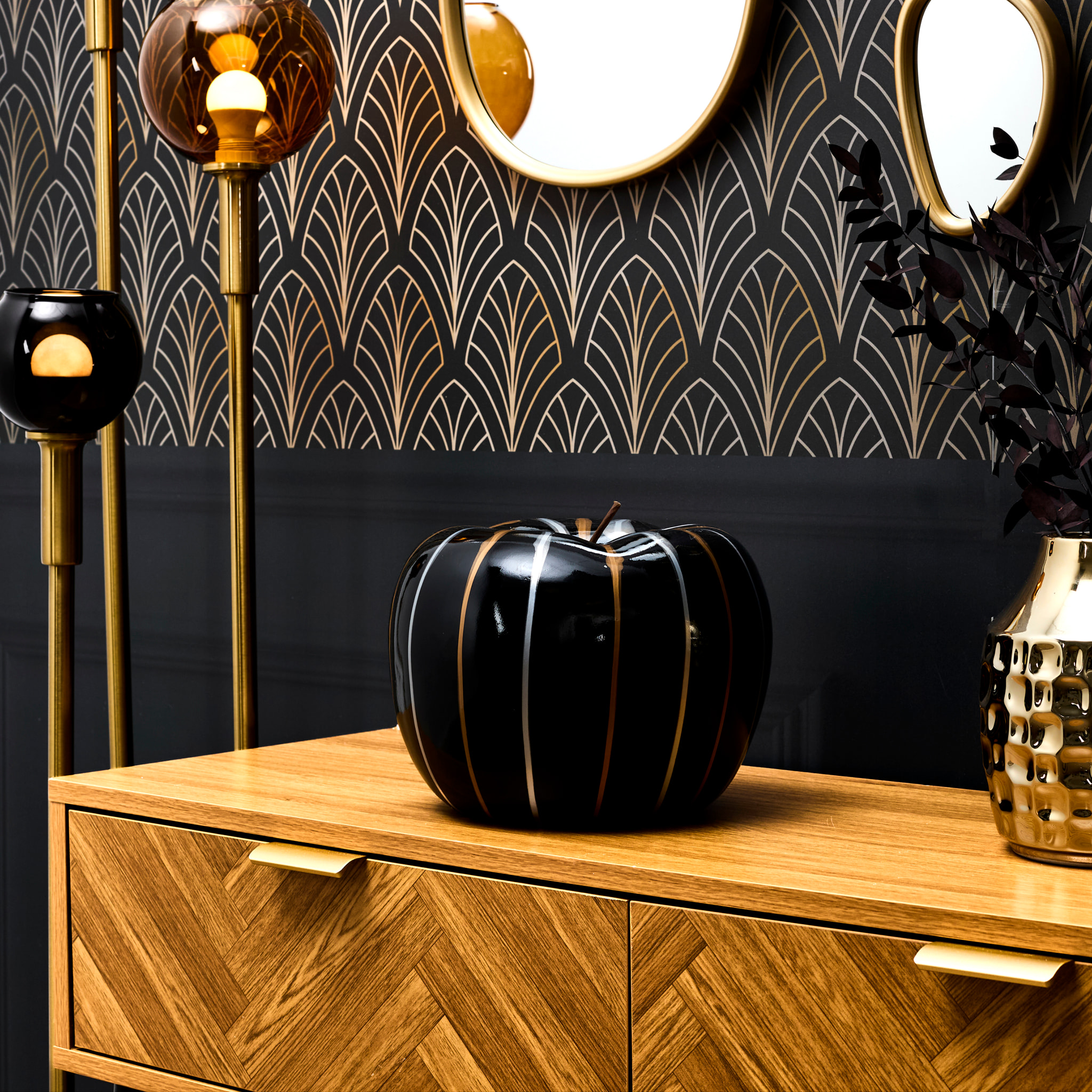 Statue Pomme Coulure Bronze Et Argent H27cm