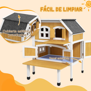 Casa para Gatos de Madera 78x82x93 cm Caseta para Gatos de 2 Niveles Refugio para Gatos con Techo Asfáltico Terraza y Plataforma de Salto Natural