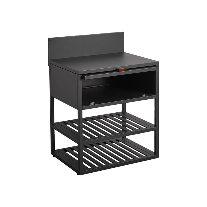 Cuisine extérieure acier 1 armoire 2 étagères L80cm noir - Thira