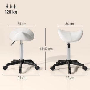 Tabouret de massage tabouret selle ergonomique pivotant 360° hauteur réglable revêtement synthétique blanc