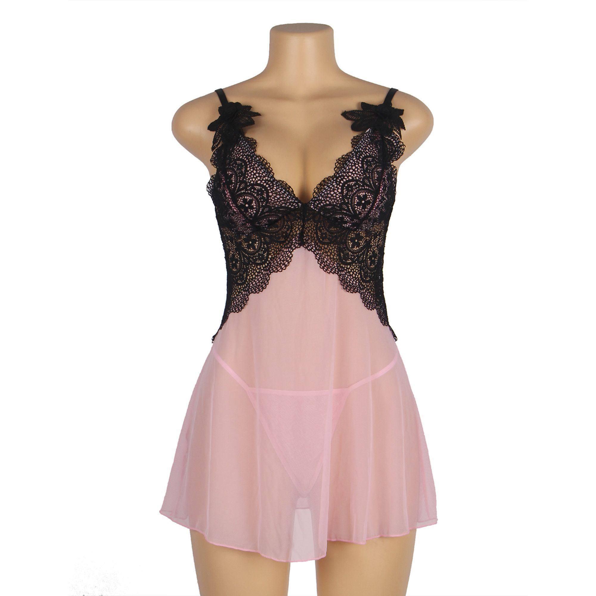 Babydoll rosa transparente y encaje