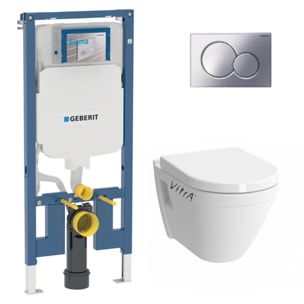 Pack WC Bati-support Geberit UP720 extra-plat + WC suspendu Vitra S50  + Abattant softclose + Plaque chrome (SLIM-S50-N)