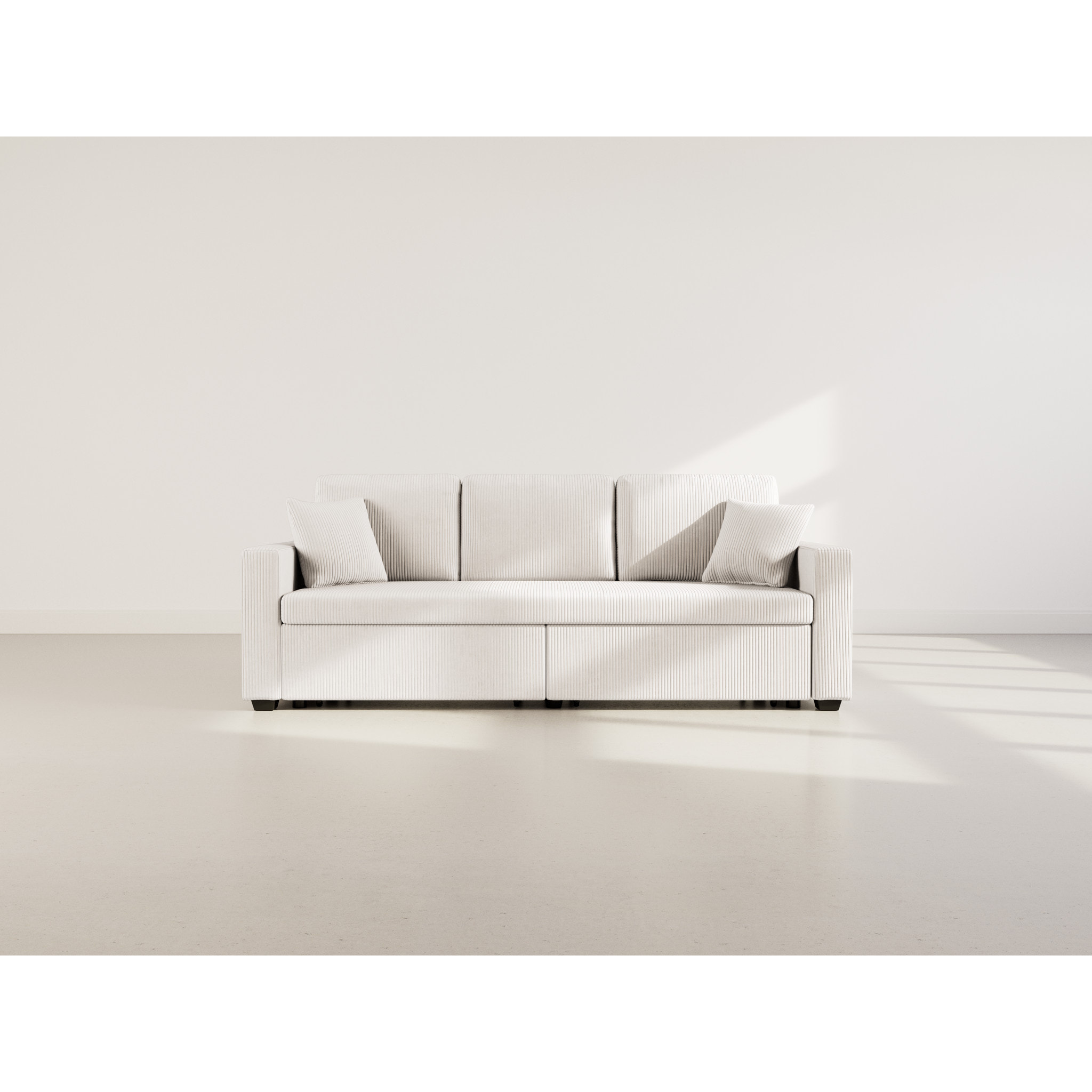 Cyrus - Canapé droit 3 places convertible en velours côtelé - Beige