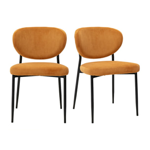 Chaises en tissu velours côtelé jaune curry et métal noir (lot de 2) BREKA