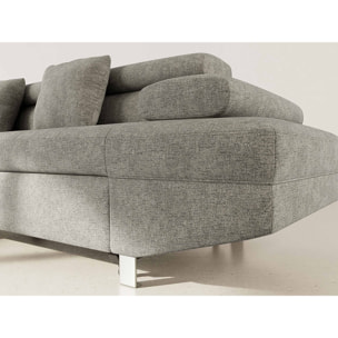 Margaux - Canapé d'angle gauche 5 places convertible avec coffre et têtières réglables en velours texturé - Vert