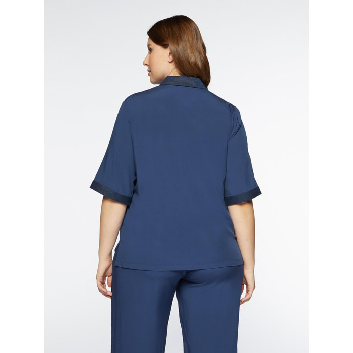 Fiorella Rubino - Blusa con cuello de viscosa ECOVERO™ - Azul