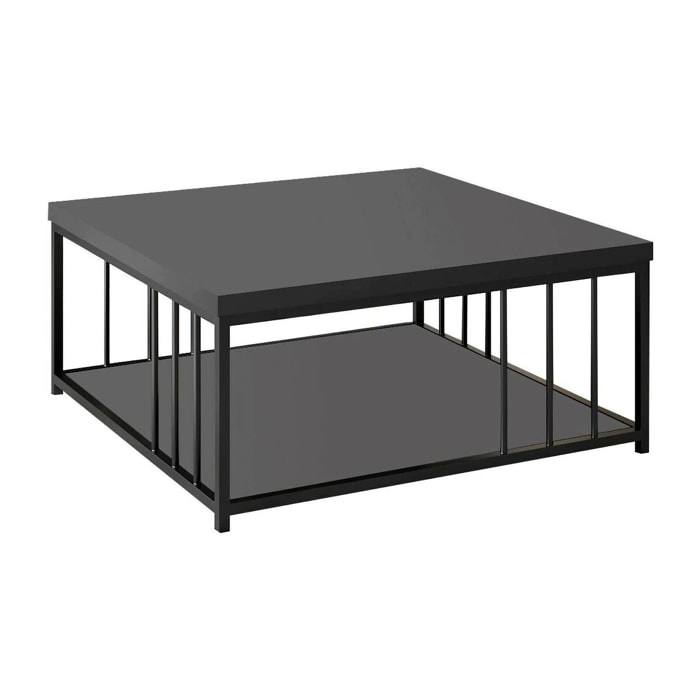 Tavolino da salotto Raiden, Tavolo basso da caffè, Portariviste per divano, Ripiano da soggiorno, 90x90h40 cm, Antracite e Nero