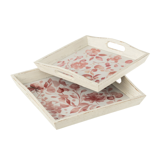 J-Line plateau Roses - bois - blanc/rose - 2 pièces