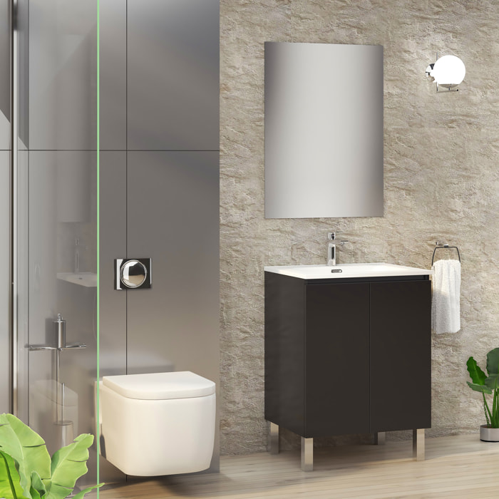 Conjunto de Baño Lust | 60 cm Negro Mate | Dos Puertas | Lavabo Encastrado | No incluye Espejo | Mueble Montado | Alday