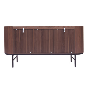 Buffet design bois foncé noyer et métal noir 3 portes L160 cm SKYE