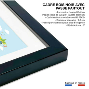 Affiche world map animals Affiche sous cadre noir
