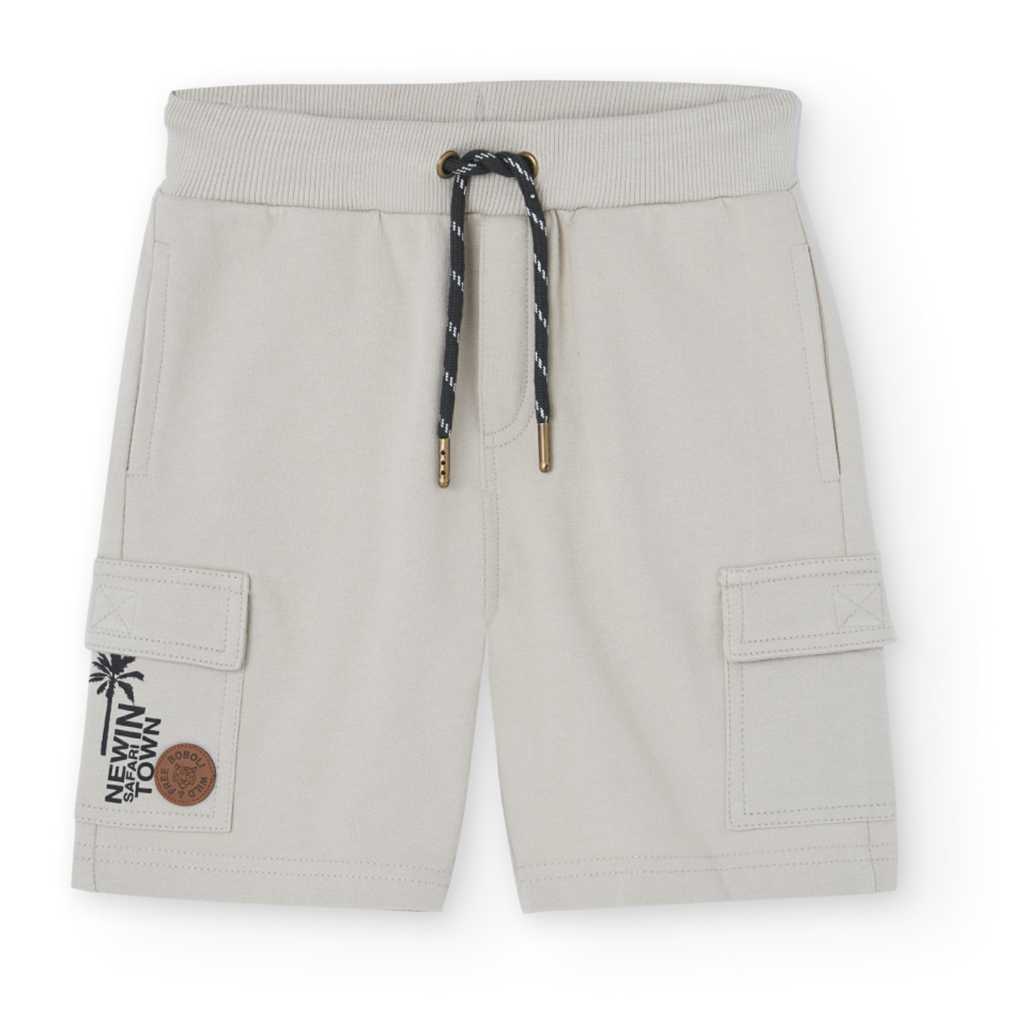 Bermudas niÃ±o, felpa, estampado, beige piedra