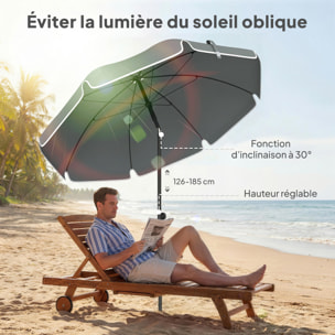 Parasol de plage inclinable dia. 1,5 m lambrequin vagues douces liseret blanc gris