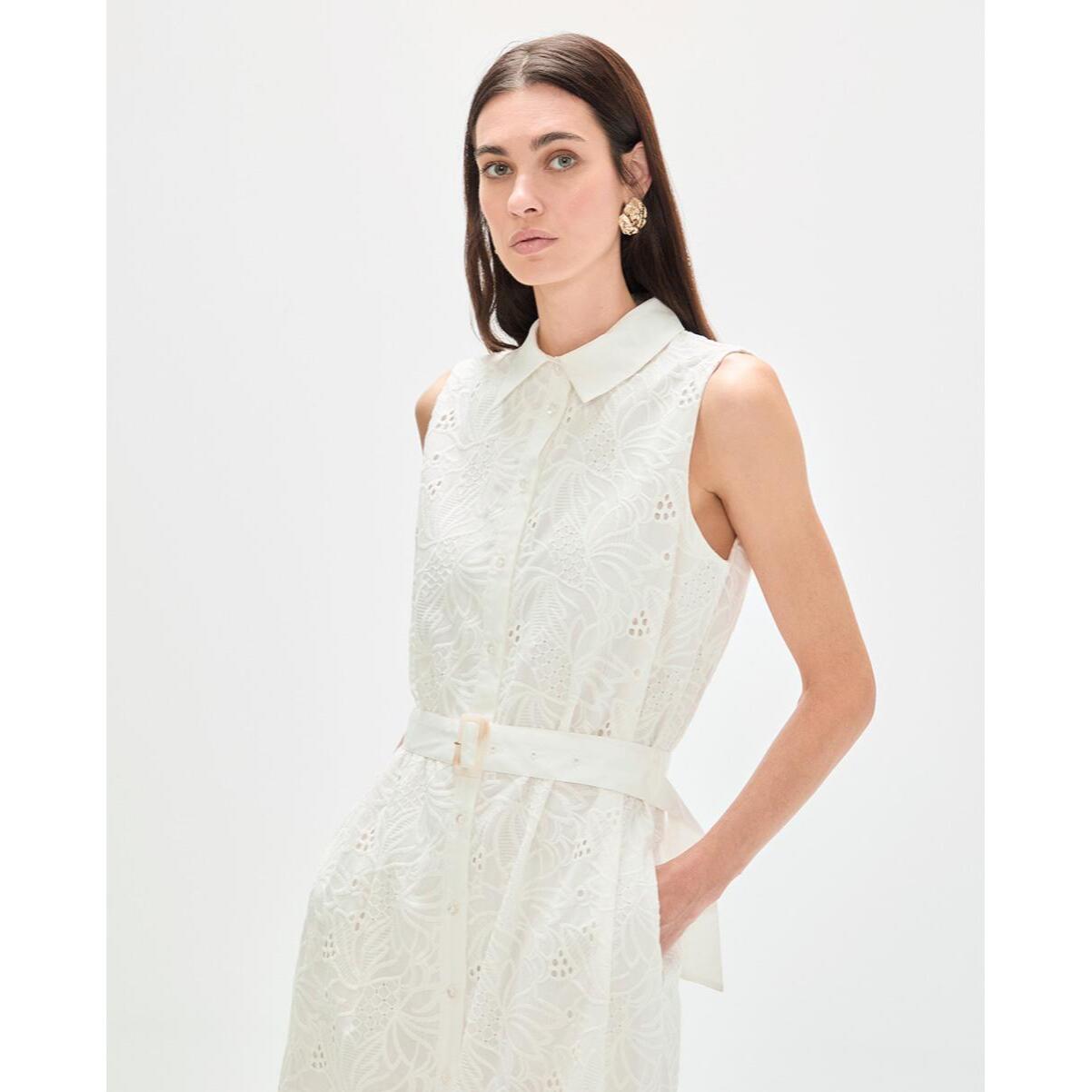 abito midi con colletto a camicia e cintura