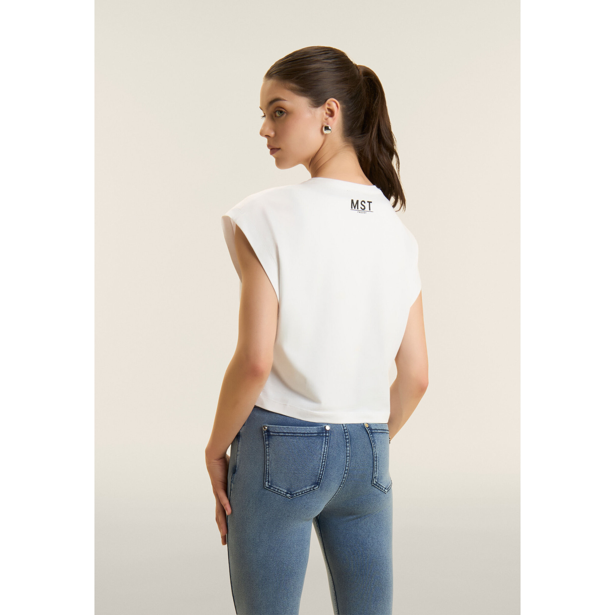 T-shirt manica corta cropped con stampe MST FREDDY