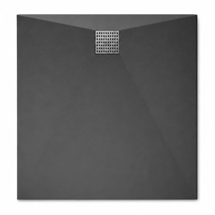 Receveur de douche Noir Effet Pierre 90x90 cm et Grille décor Perforée en Inox