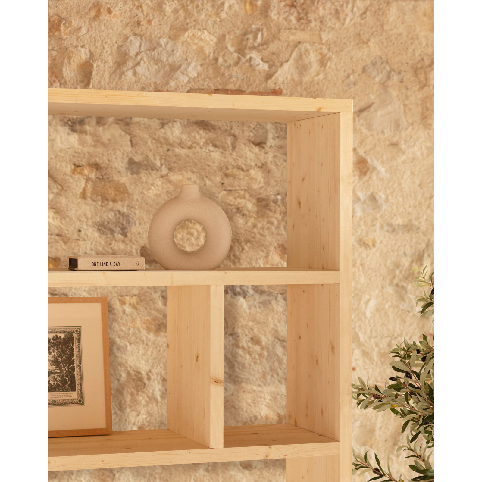 Estantería de madera maciza tono natural de 180x140cm Alto: 180 Largo: 140 Ancho: 35